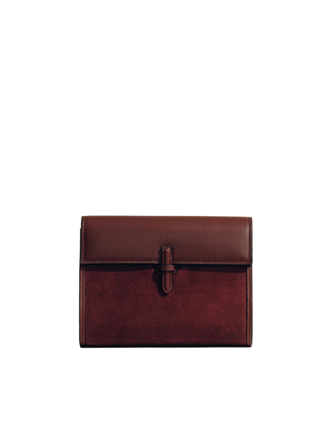 Brown leather clutch bag on a beige background