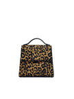 Leopard print handbag on a beige background