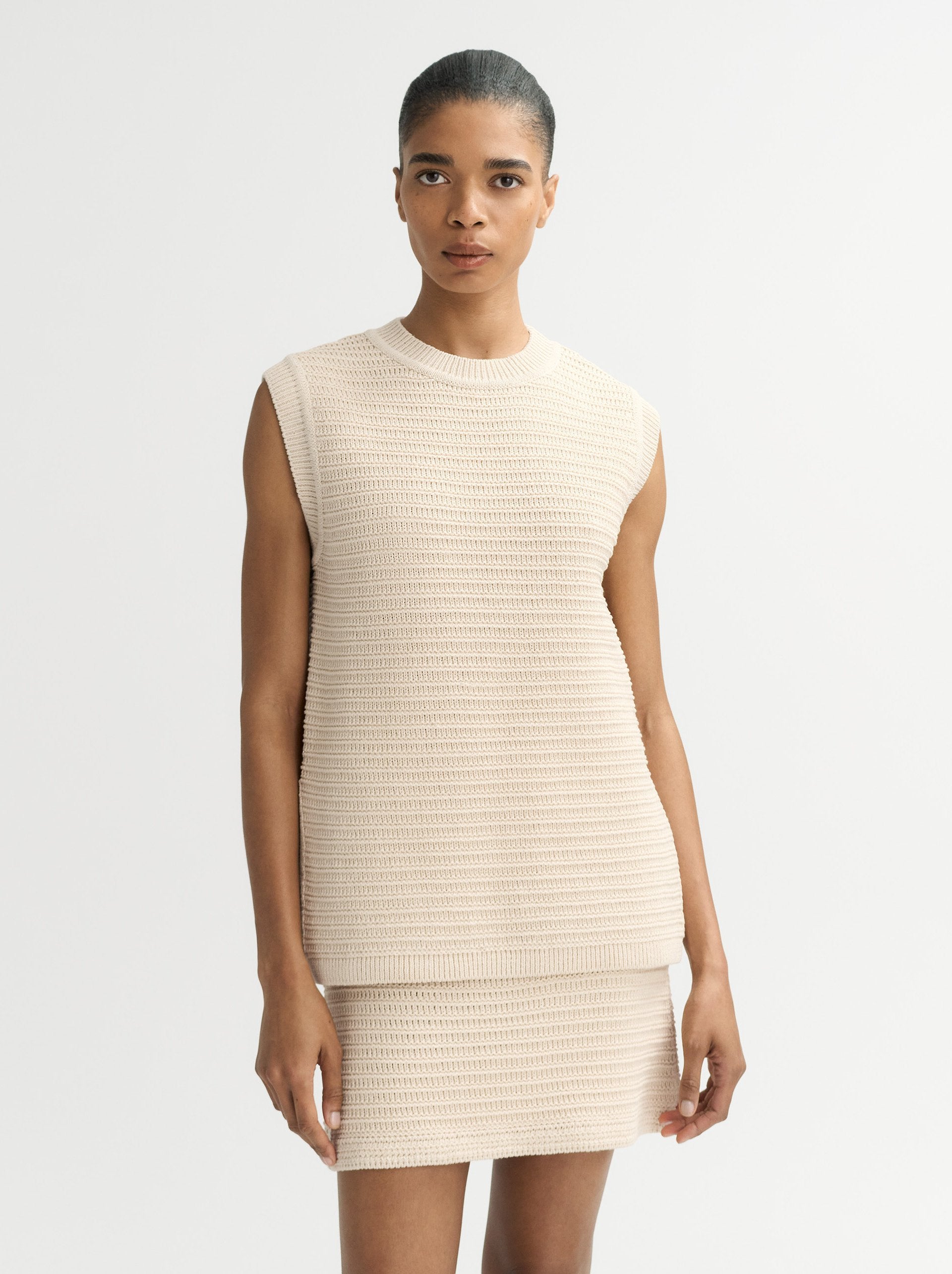 Soft Goat Crochet Mini Skirt in Beige