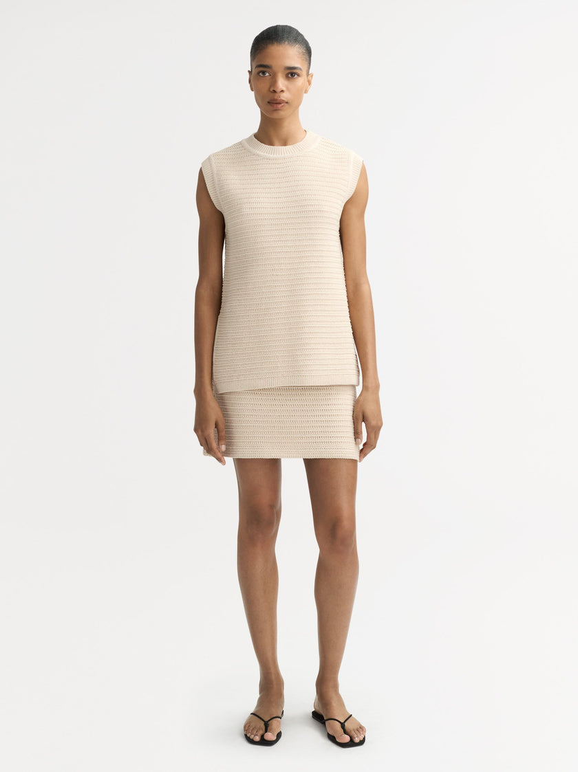 Soft Goat Crochet Mini Skirt in Beige