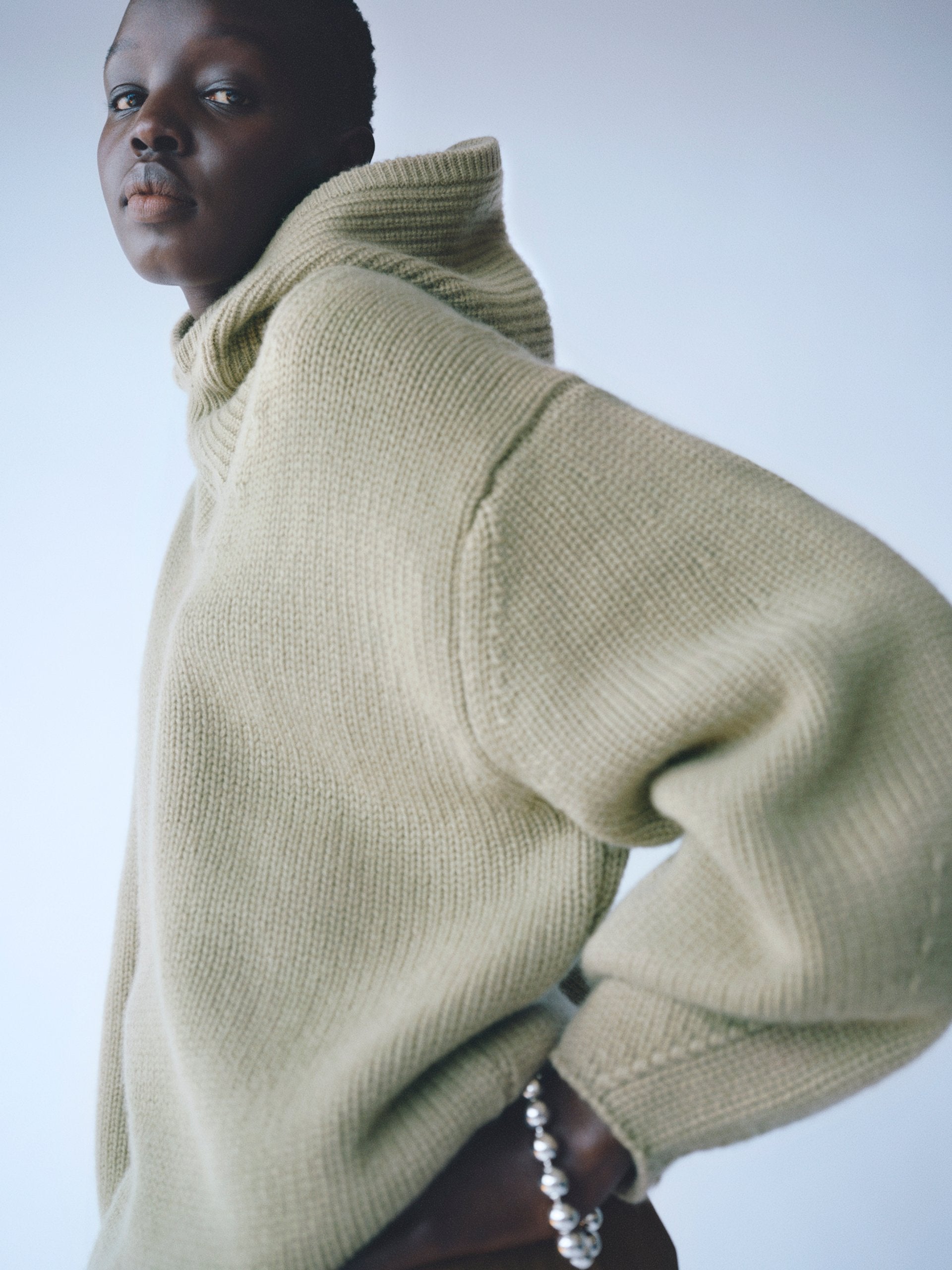 Soft Goat Puff Sleeve V-Neck Sweater