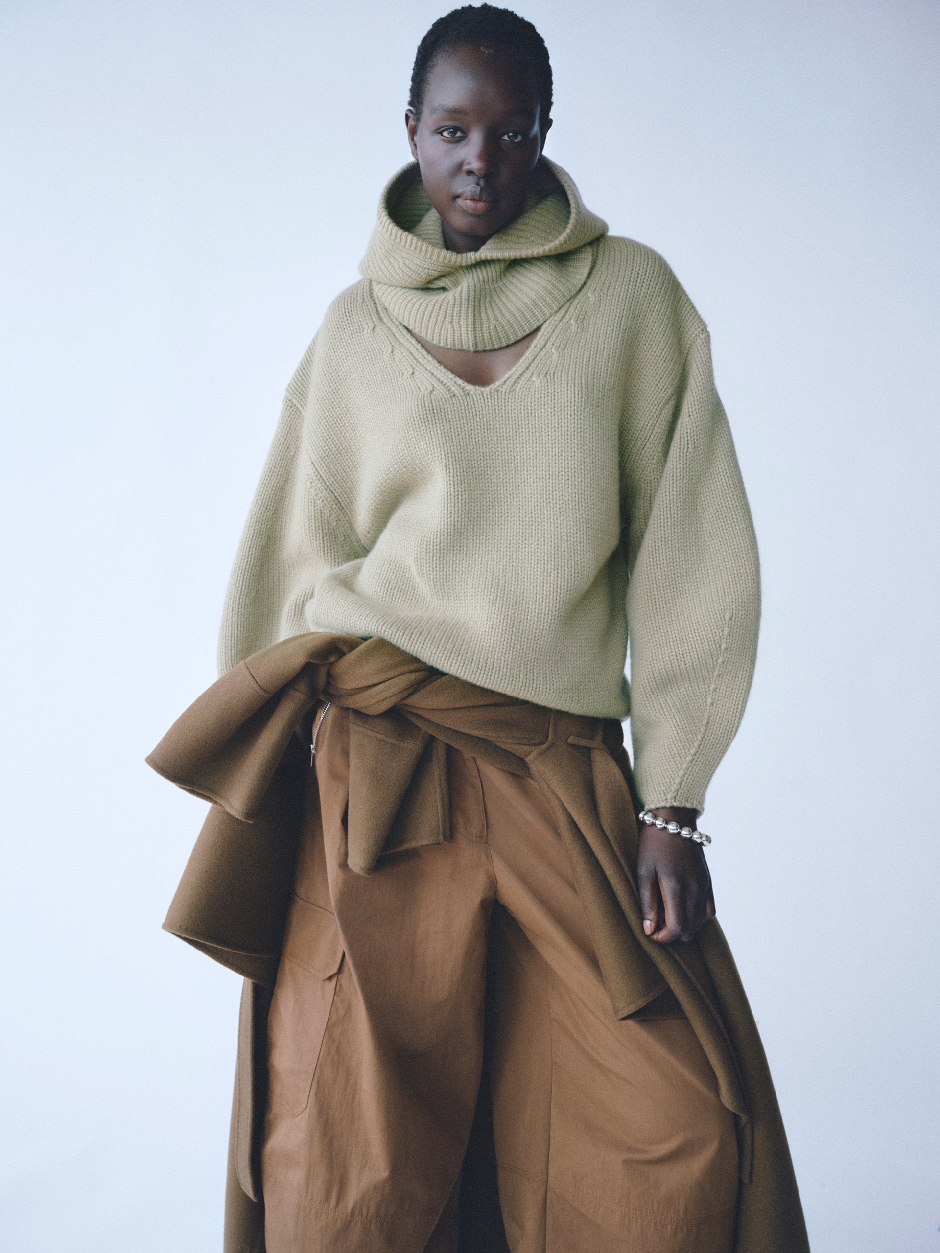 Soft Goat Puff Sleeve V-Neck Sweater