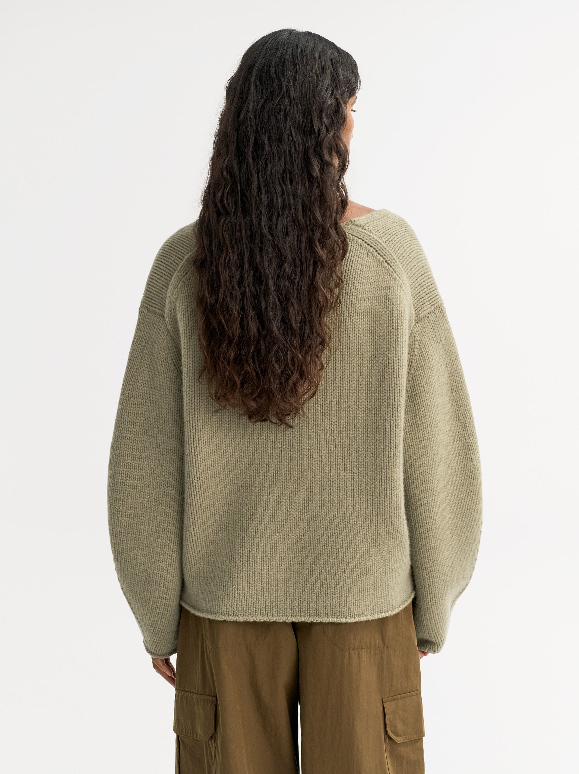 Soft Goat Puff Sleeve V-Neck Sweater