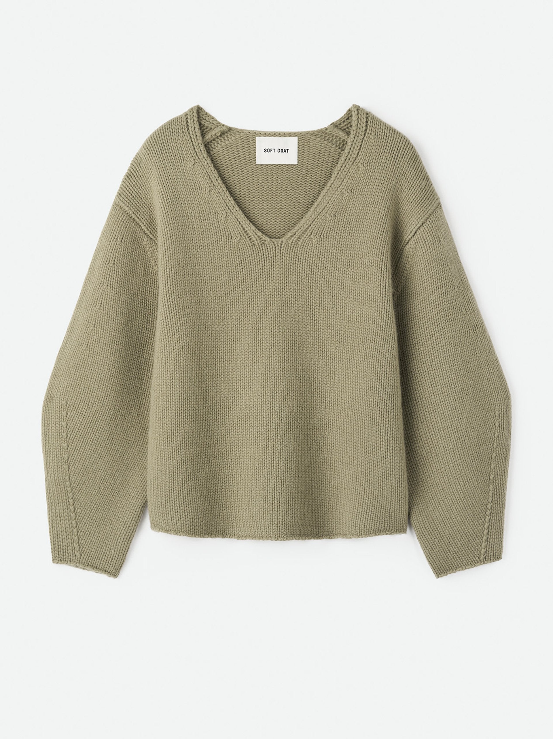 Soft Goat Puff Sleeve V-Neck Sweater