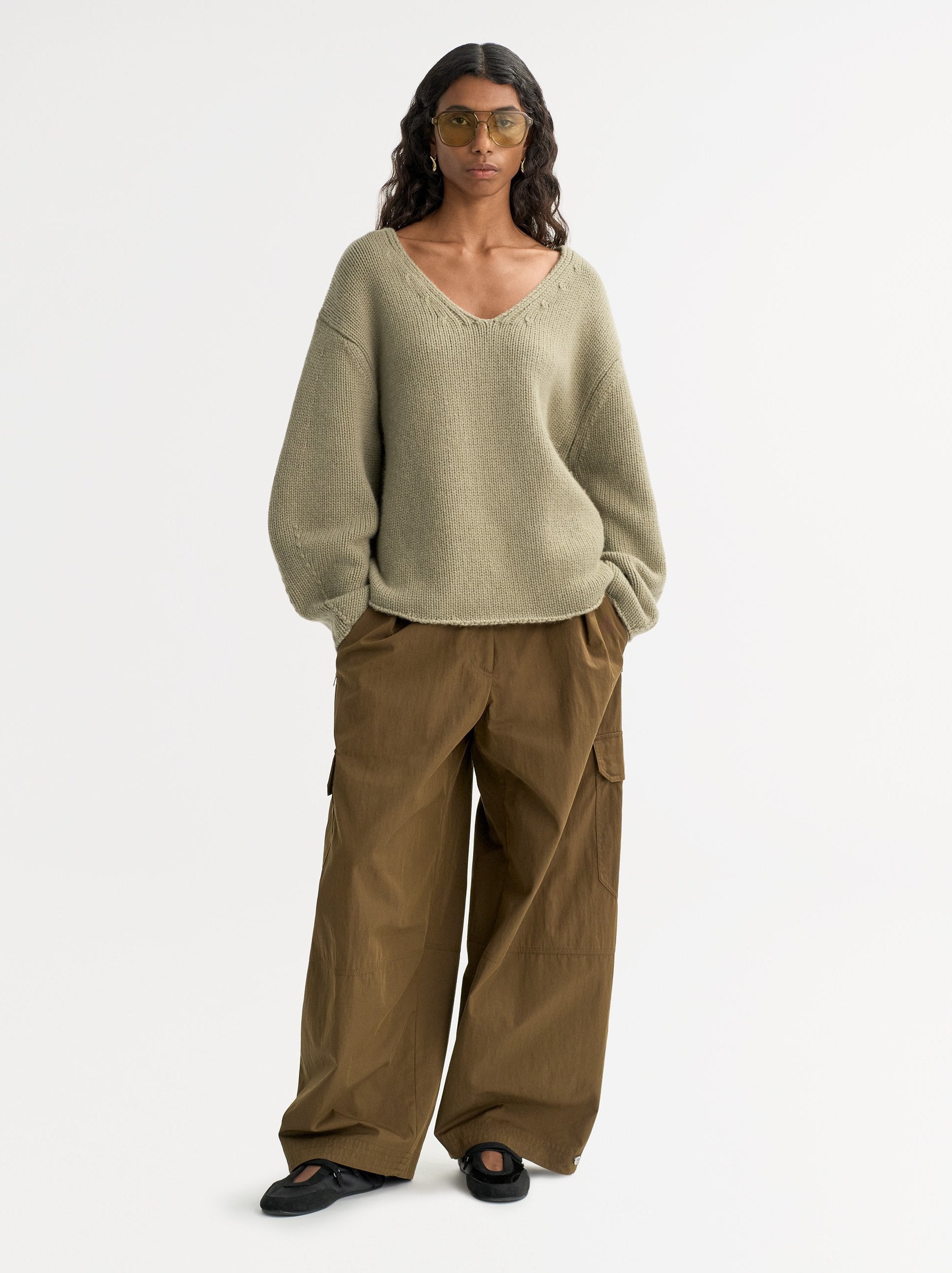 Soft Goat Puff Sleeve V-Neck Sweater