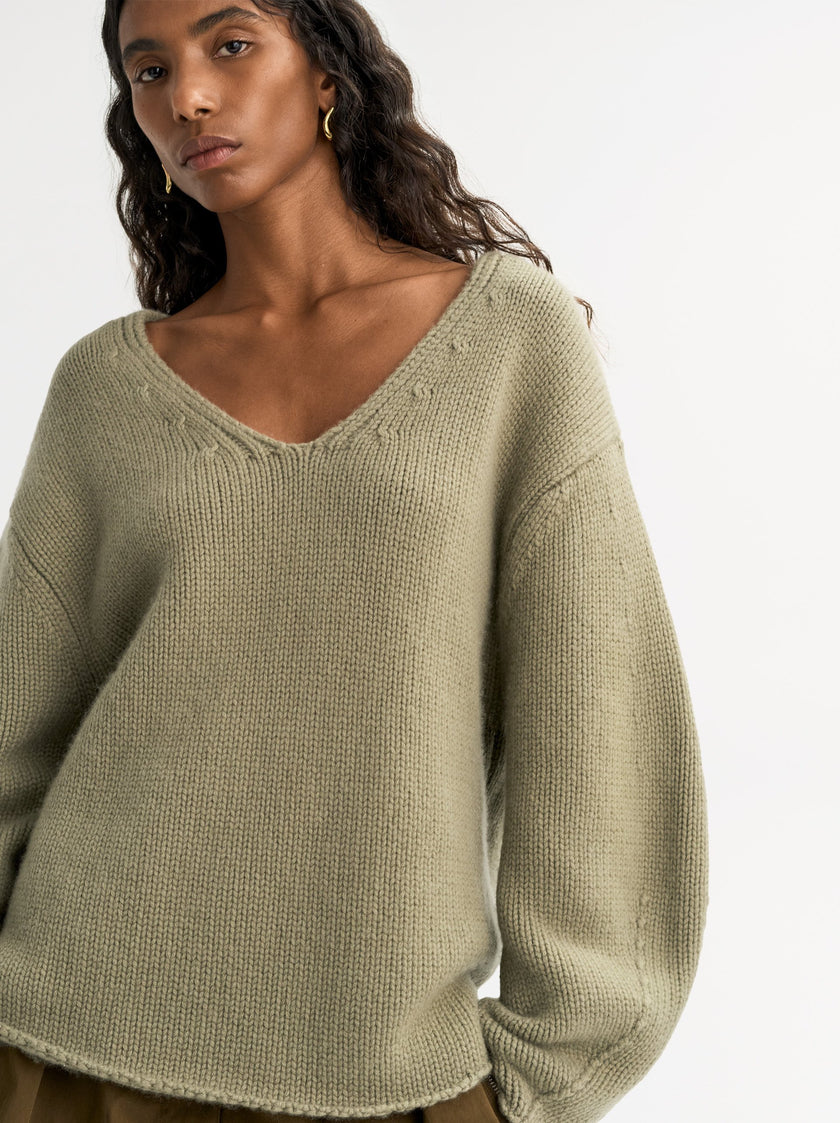Soft Goat Puff Sleeve V-Neck Sweater