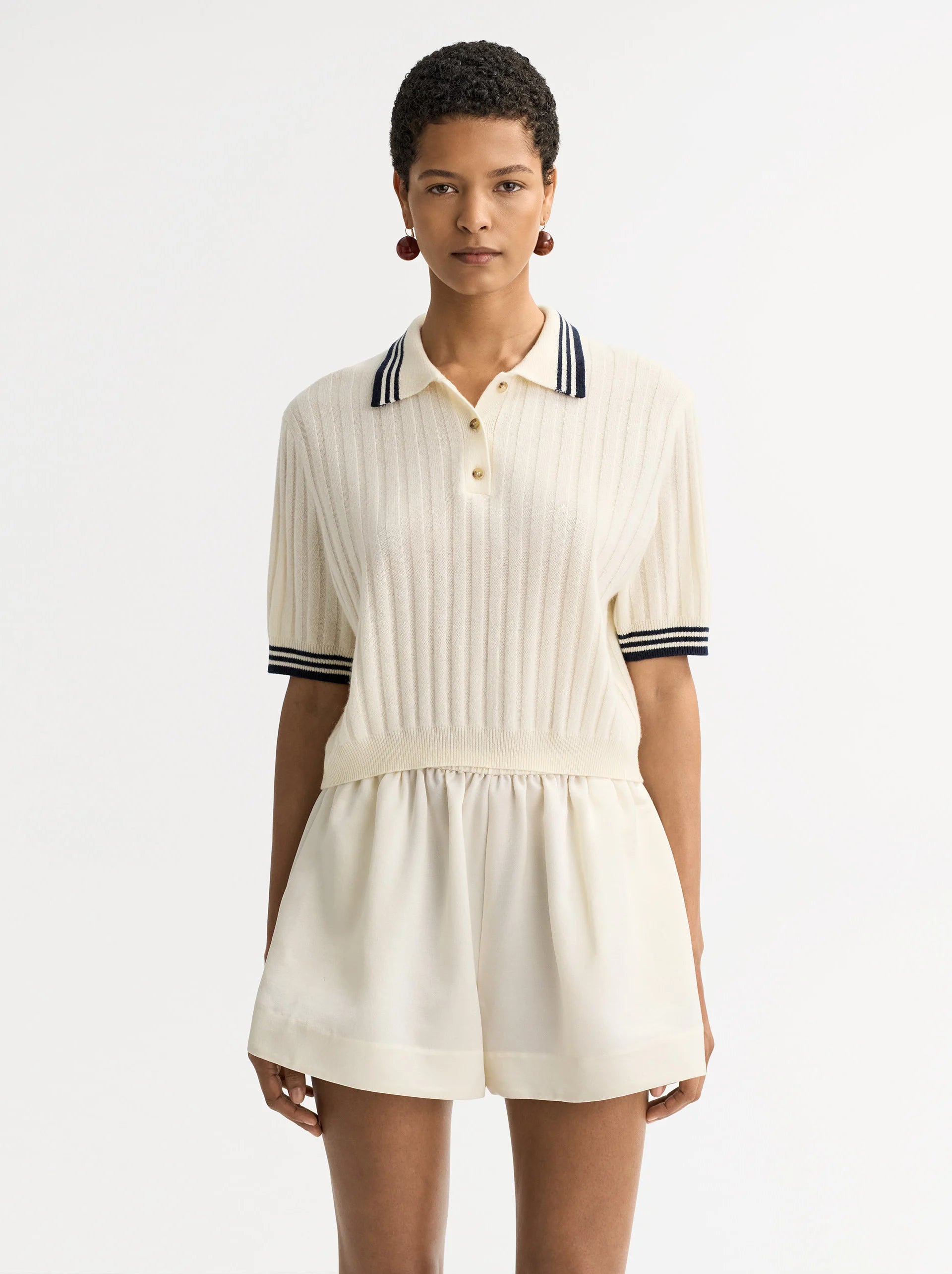 Soft Goat Striped Pique in White