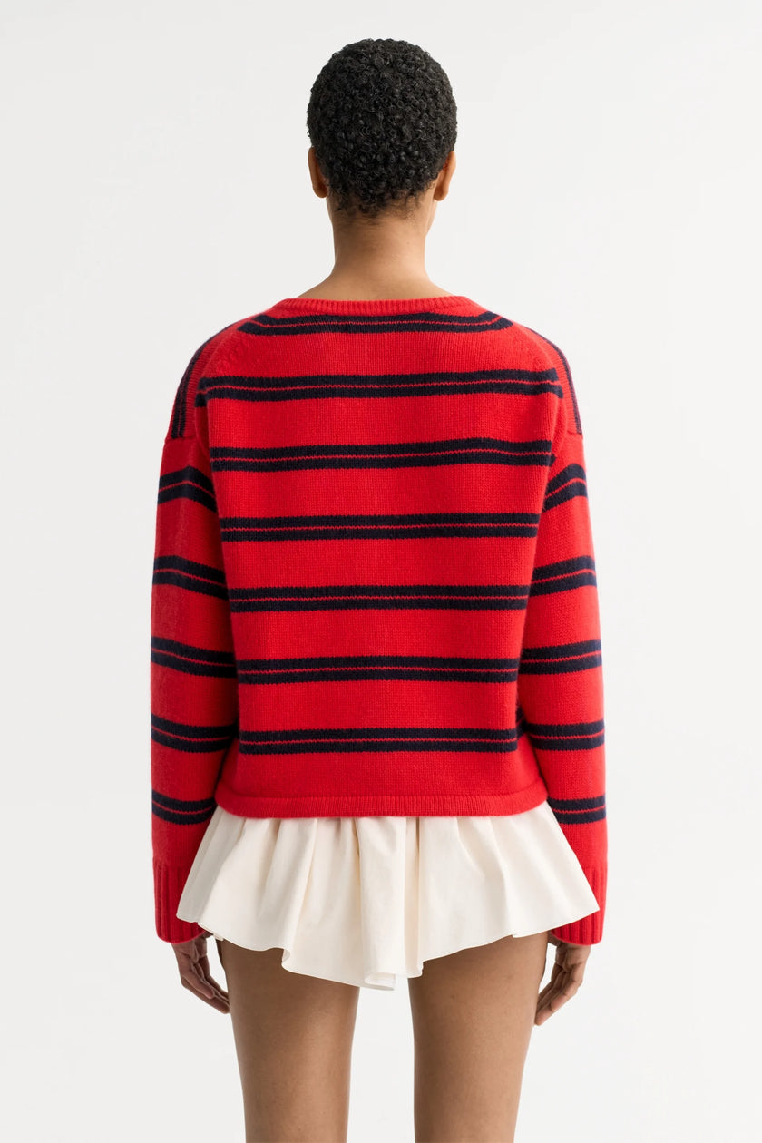 Soft Goat Striped Cardigan in Tomato