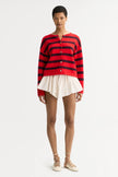 Soft Goat Striped Cardigan in Tomato