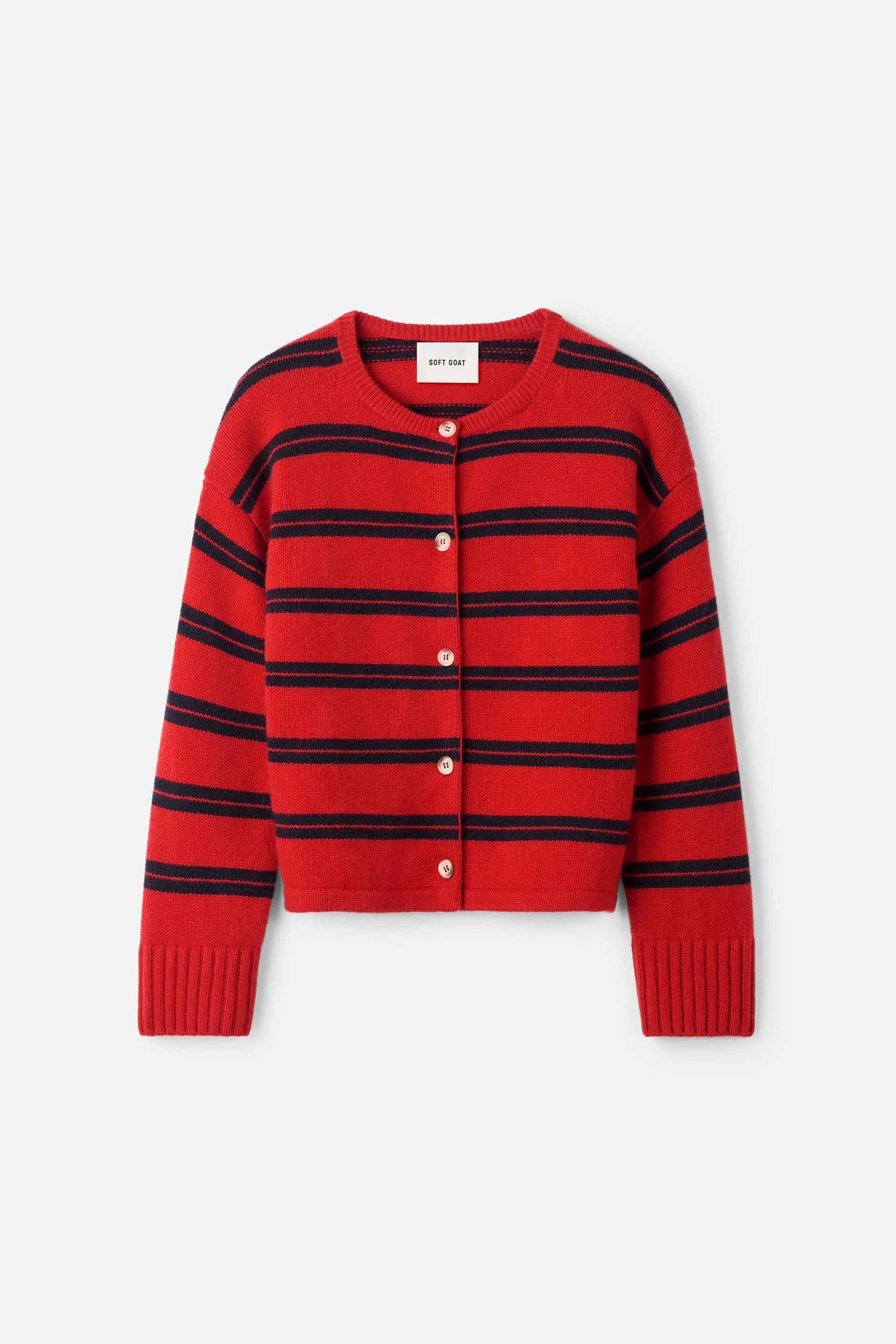 Soft Goat Striped Cardigan in Tomato