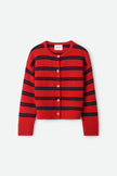 Soft Goat Striped Cardigan in Tomato