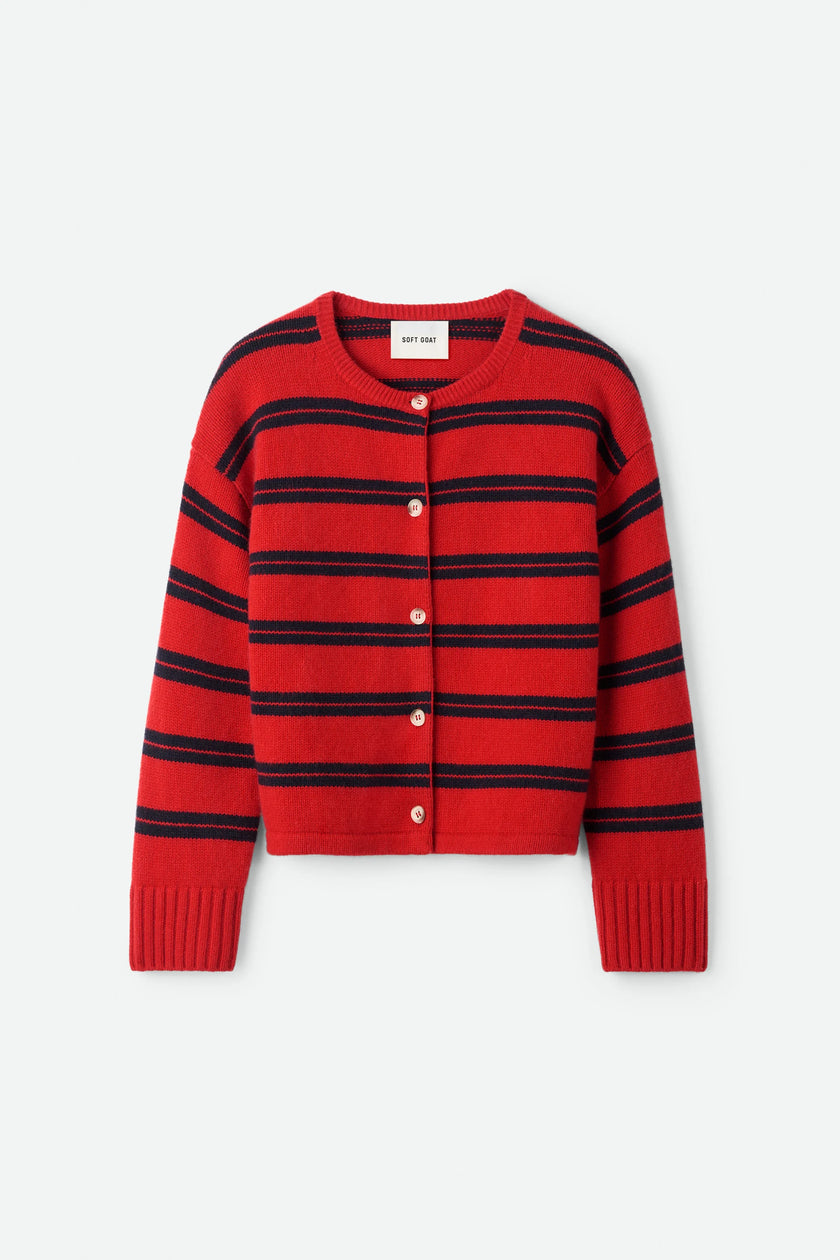 Soft Goat Striped Cardigan in Tomato