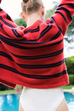 Soft Goat Striped Cardigan in Tomato