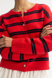 Soft Goat Striped Cardigan in Tomato