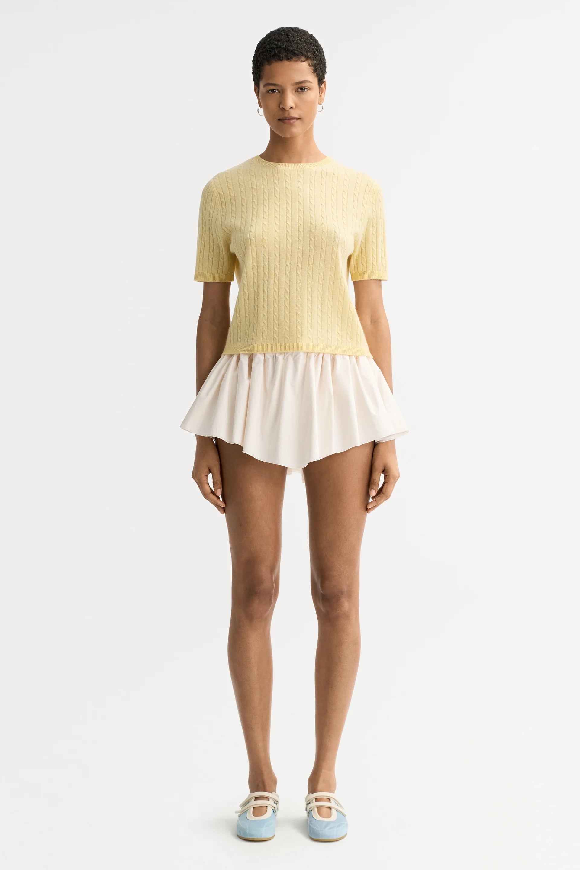 Soft Goat Cable Knit Top in Honeydew