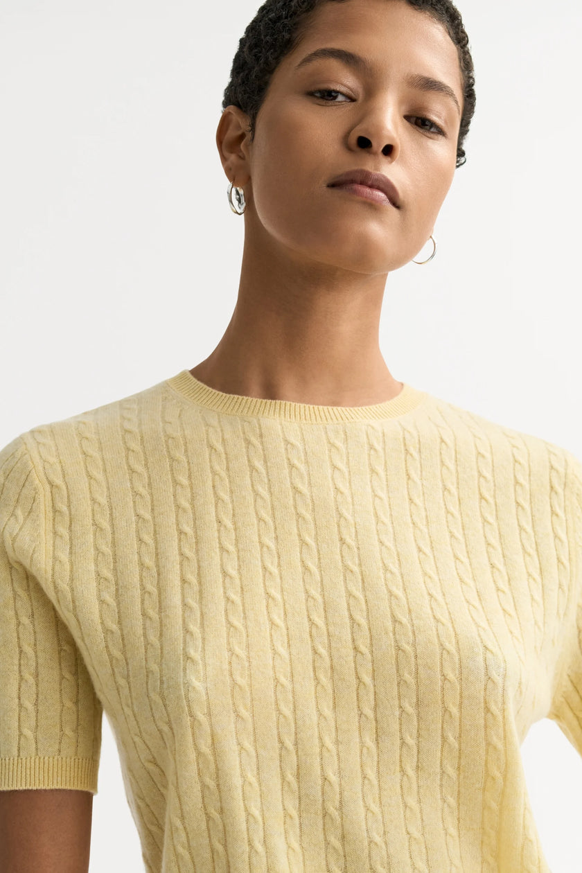 Soft Goat Cable Knit Top in Honeydew