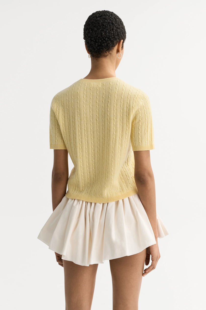 Soft Goat Cable Knit Top in Honeydew