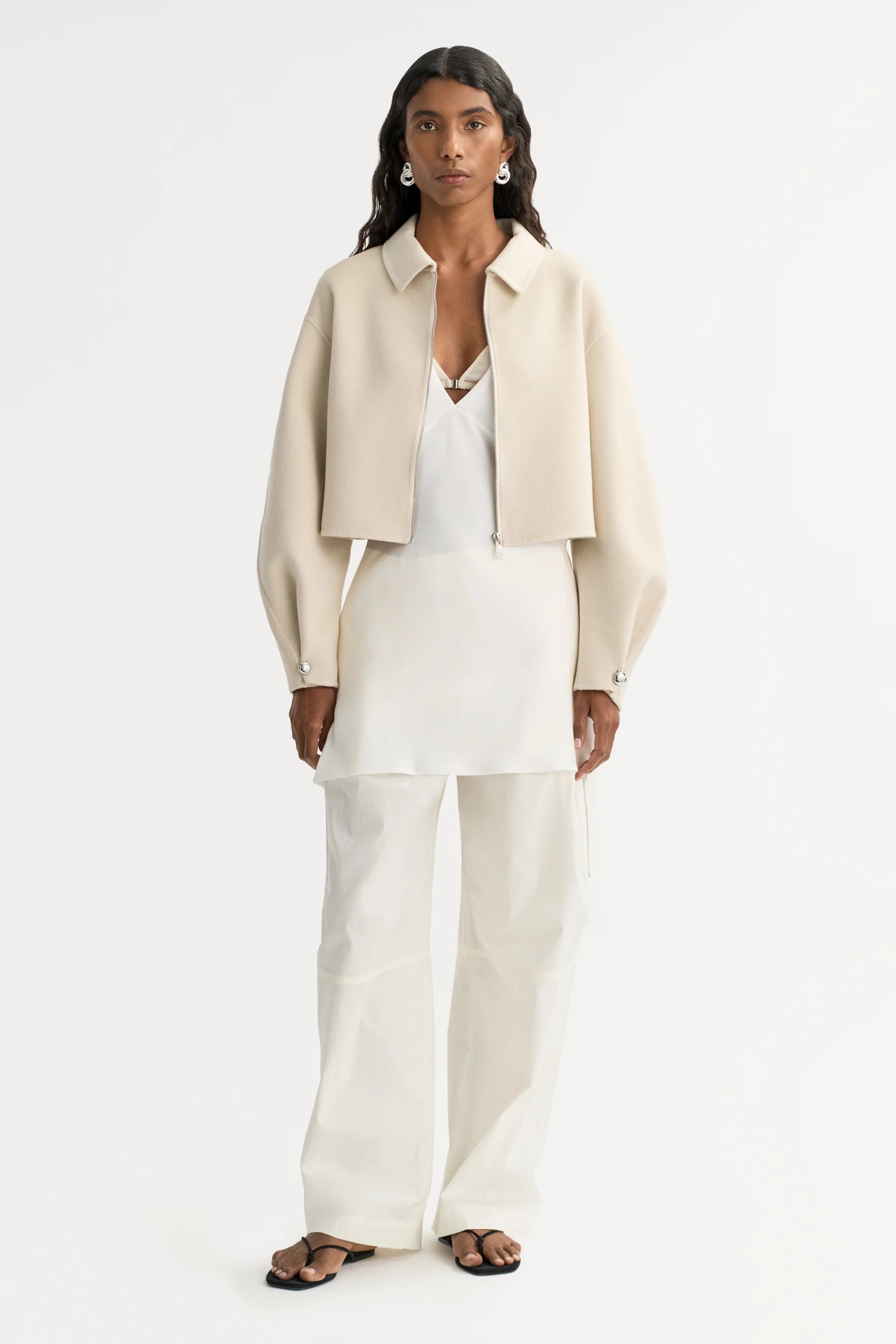 Soft Goat Zip Jacket in Cream