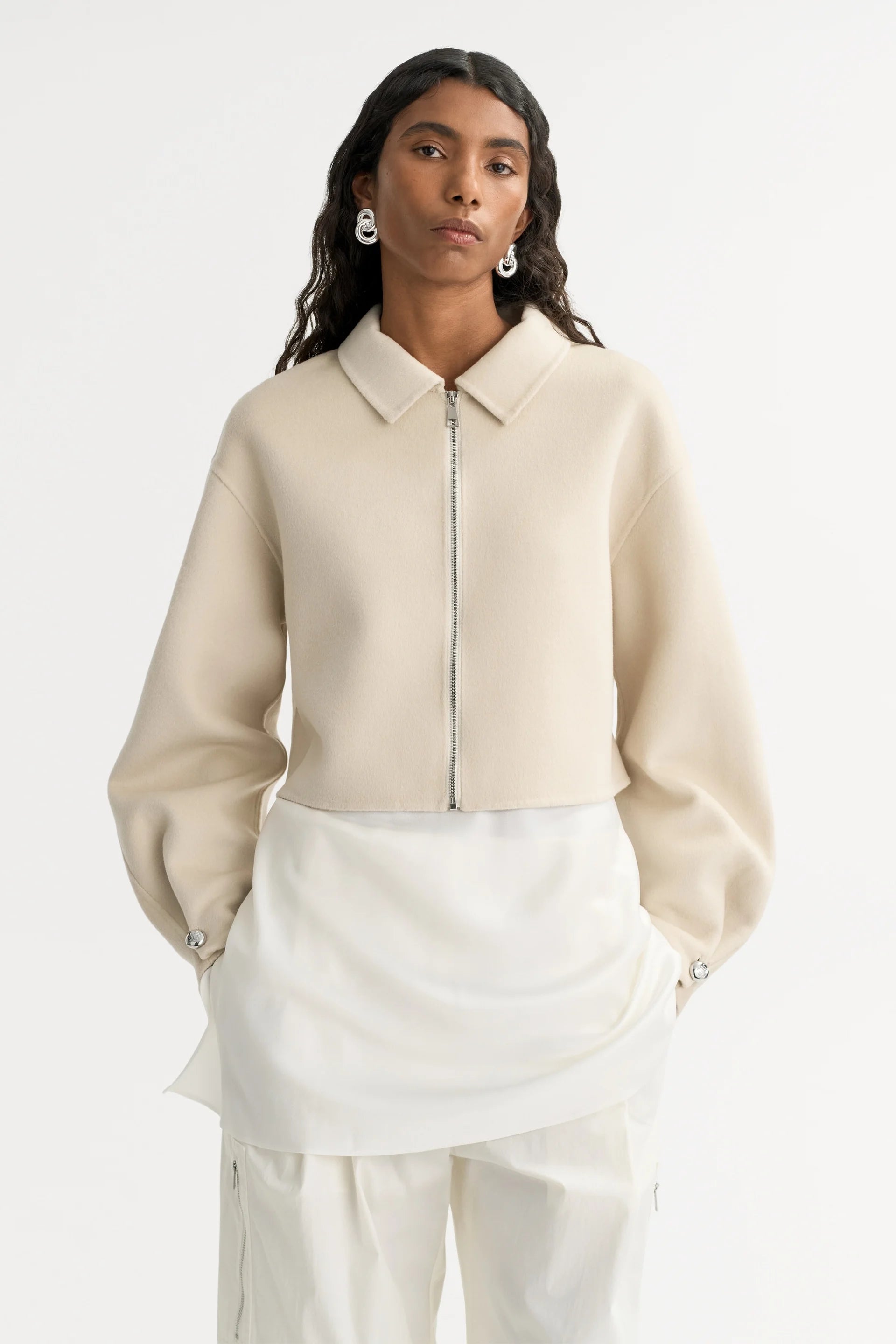 Soft Goat Zip Jacket in Cream