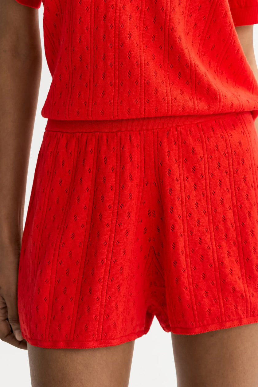 Soft Goat Pointelle Shorts in Tomato