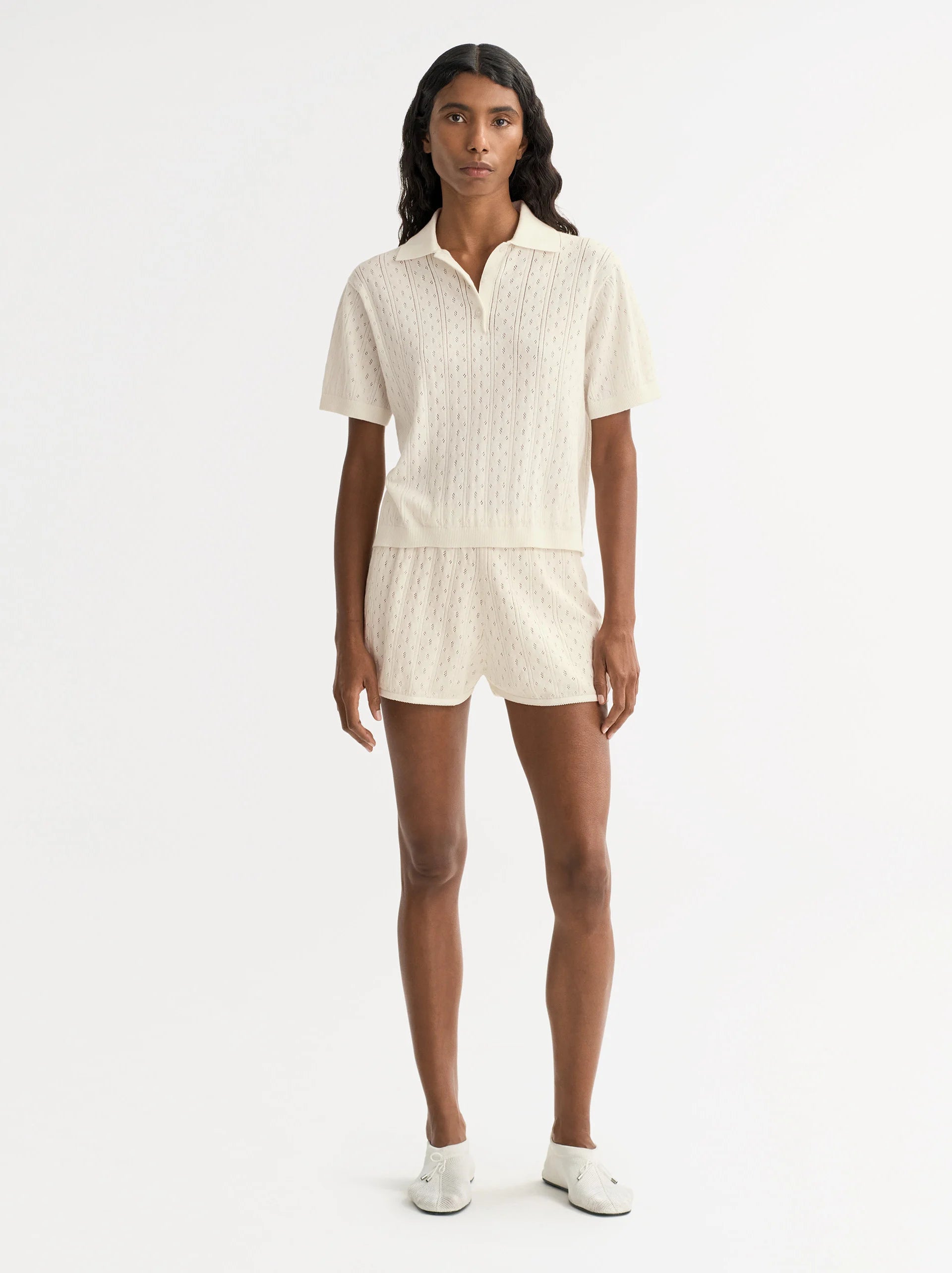 Soft Goat Pointelle Shorts in White