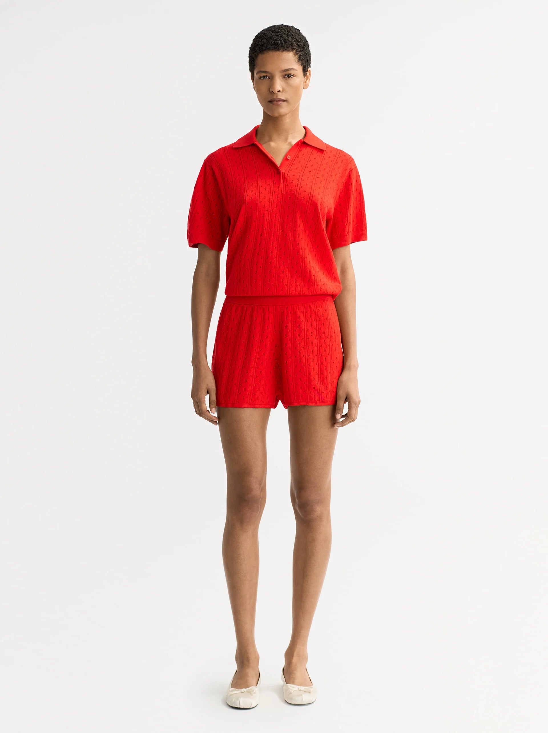 Soft Goat Pointelle Shorts in Tomato