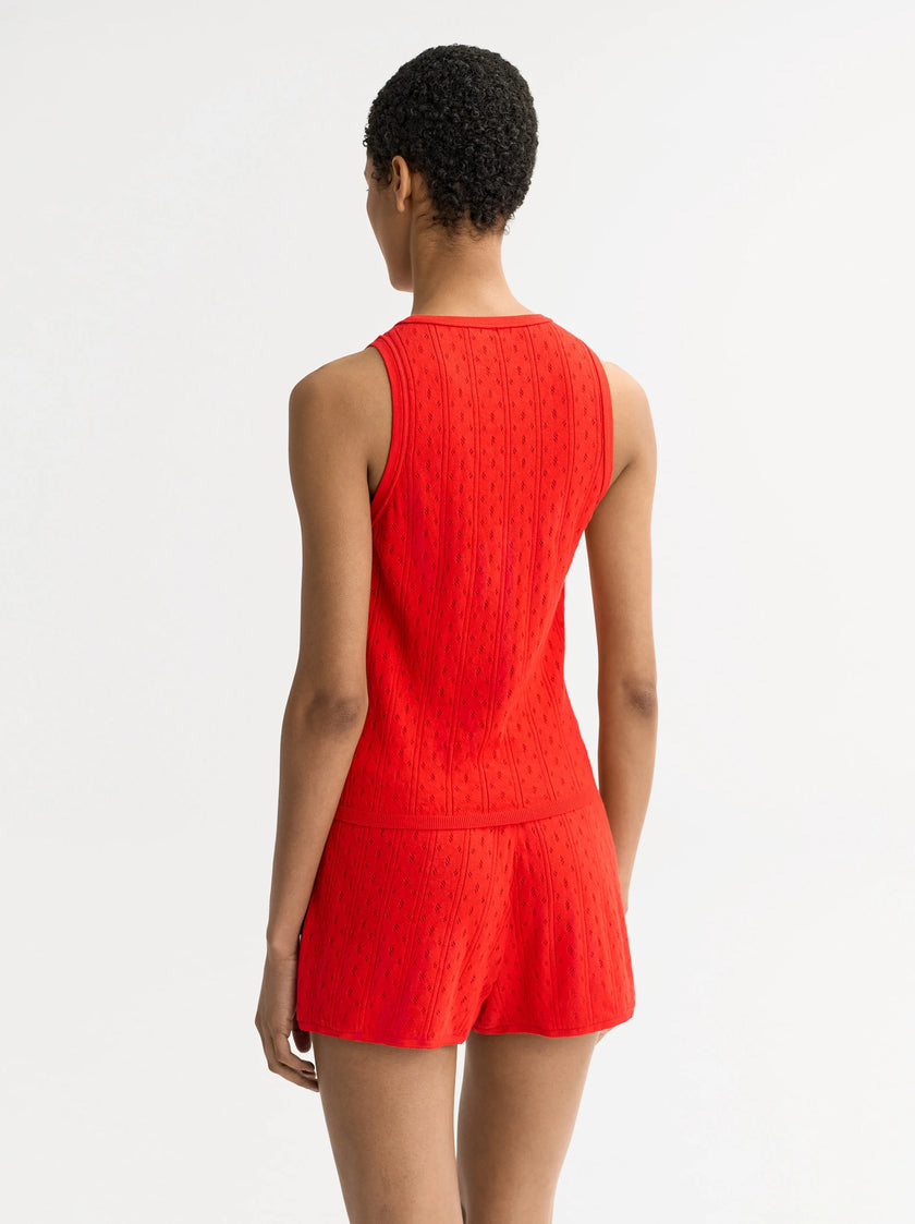 Soft Goat Pointelle Singlet in Tomato