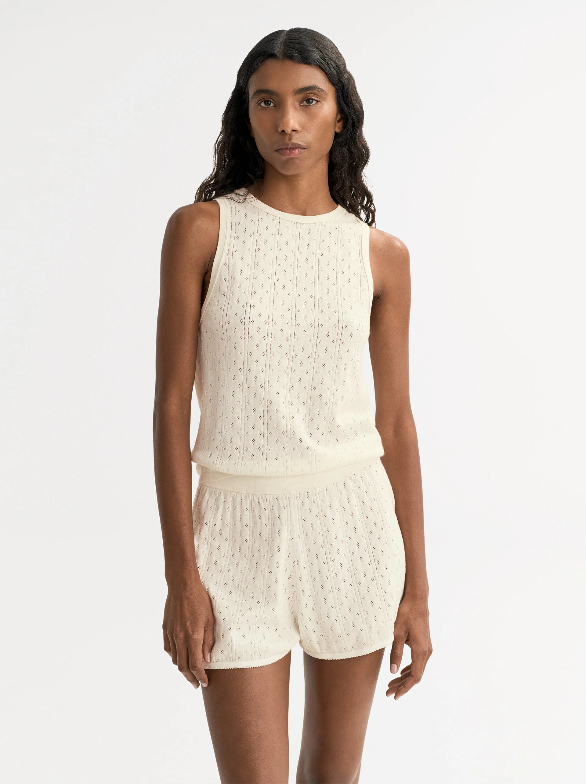 Soft Goat Pointelle Singlet in White