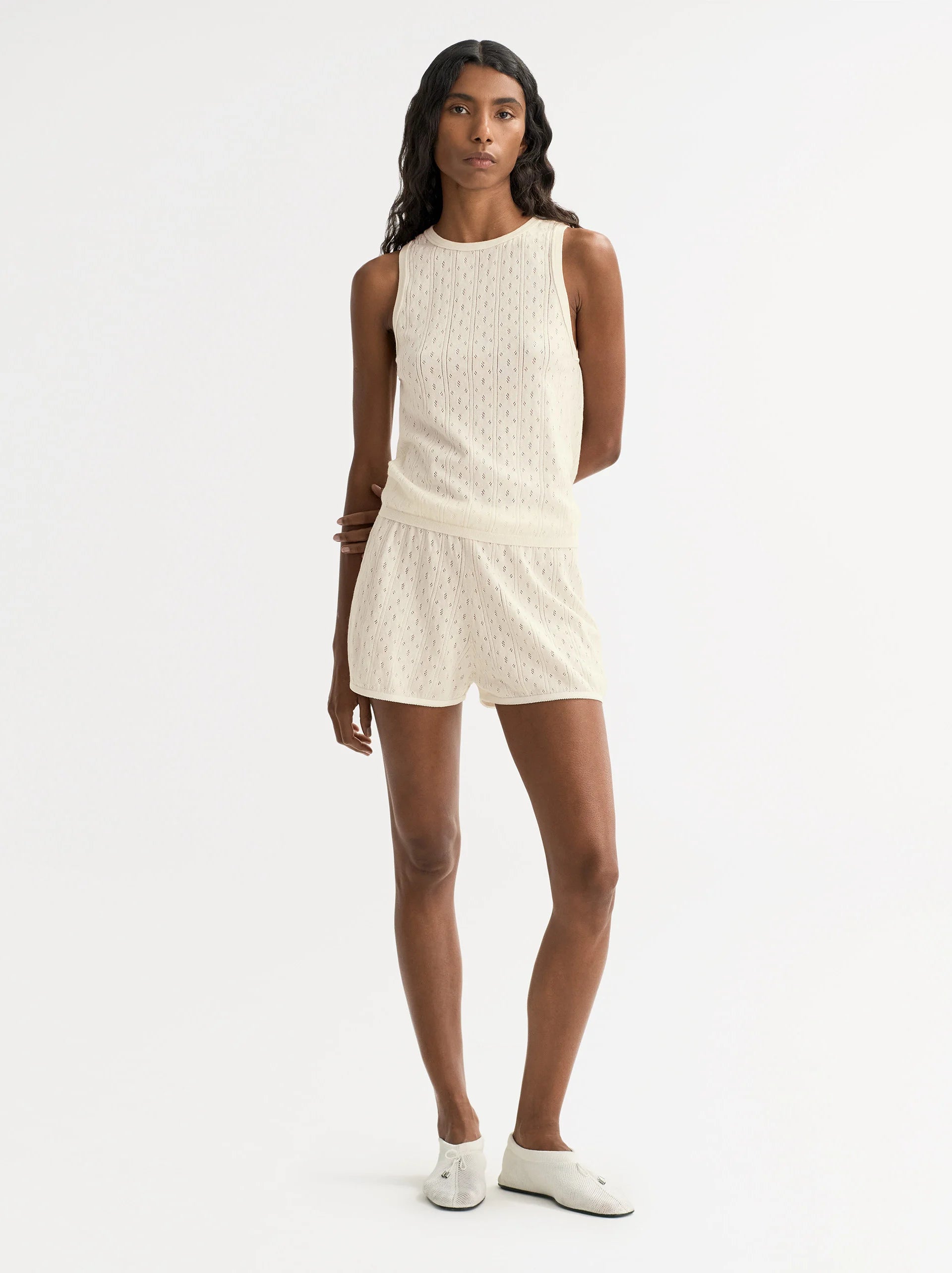 Soft Goat Pointelle Singlet in White
