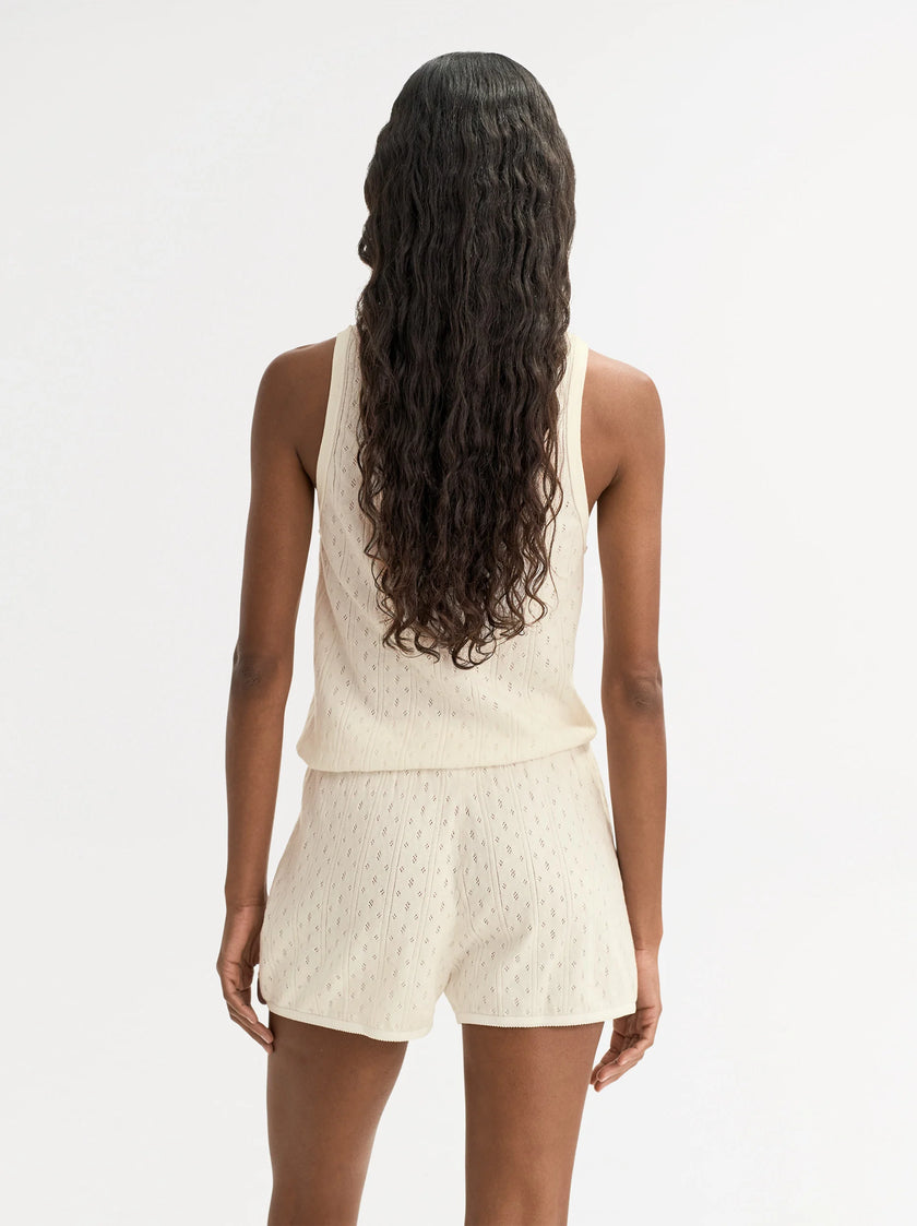 Soft Goat Pointelle Singlet in White