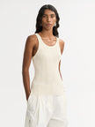 Soft Goat Fine Knit Rib Singlet in Ivory