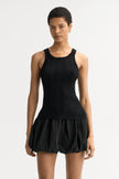 Soft Goat Fine Knit Rib Singlet in Black