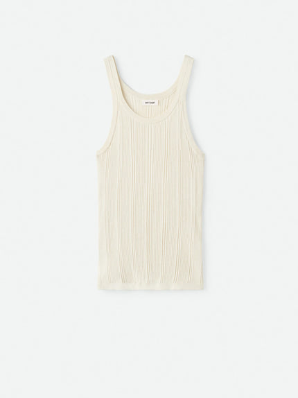 Soft Goat Fine Knit Rib Singlet in Ivory