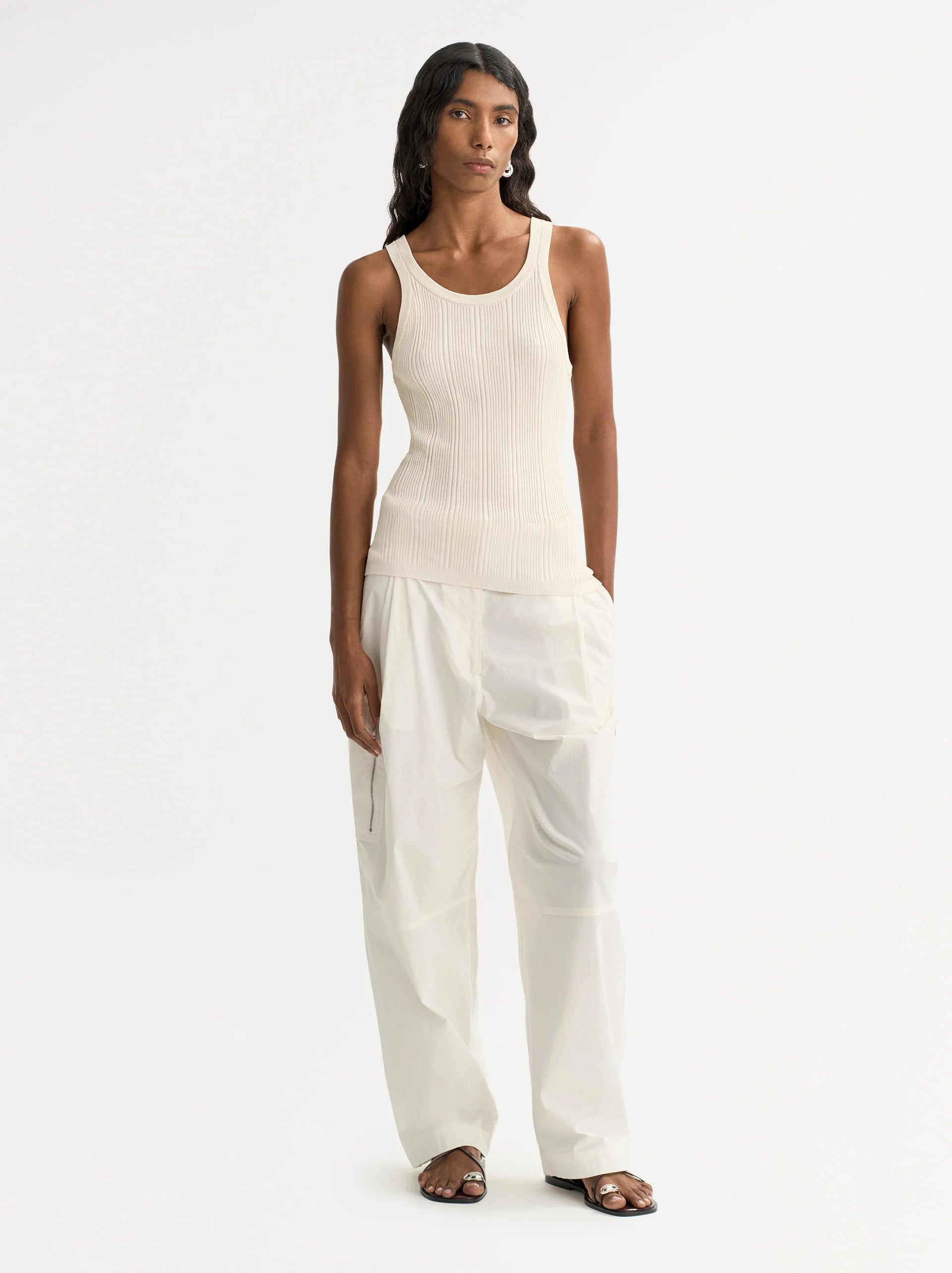 Soft Goat Fine Knit Rib Singlet in Ivory