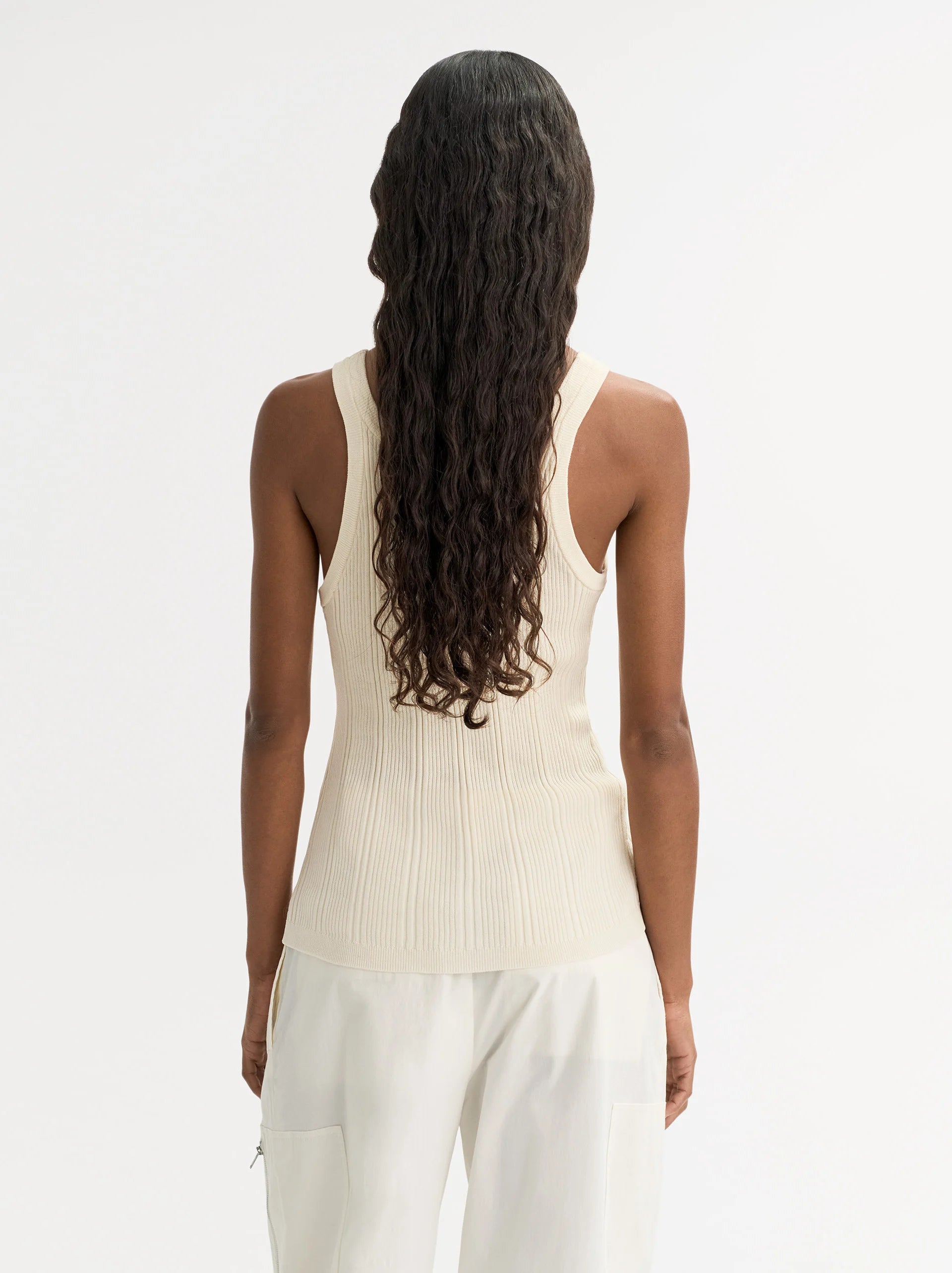 Soft Goat Fine Knit Rib Singlet in Ivory