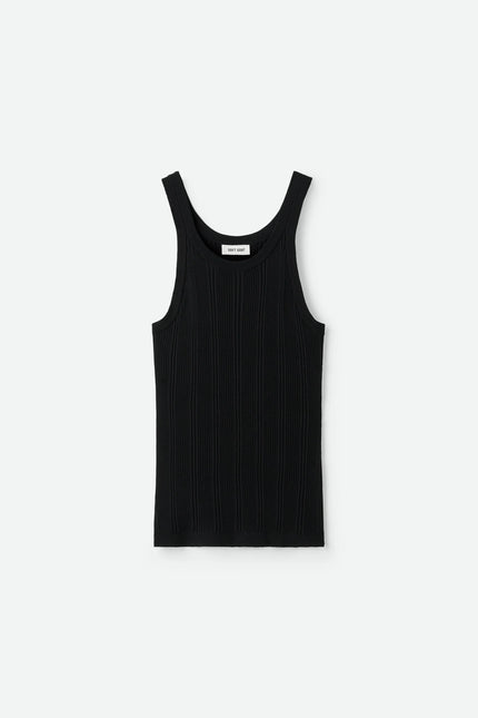 Soft Goat Fine Knit Rib Singlet in Black