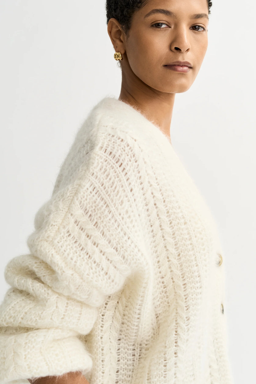 Soft Goat Silk Knit Cardigan in White