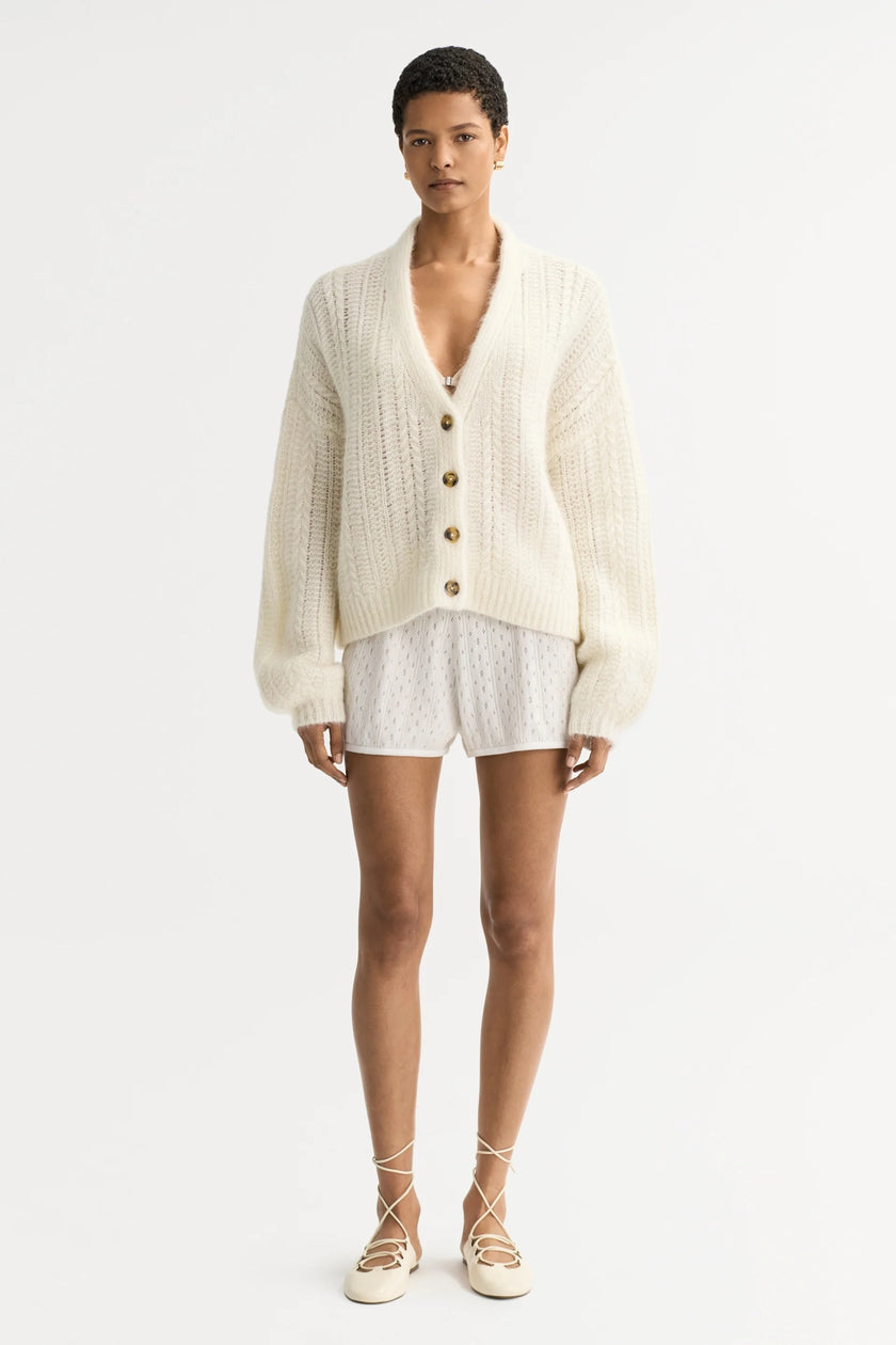 Soft Goat Silk Knit Cardigan in White