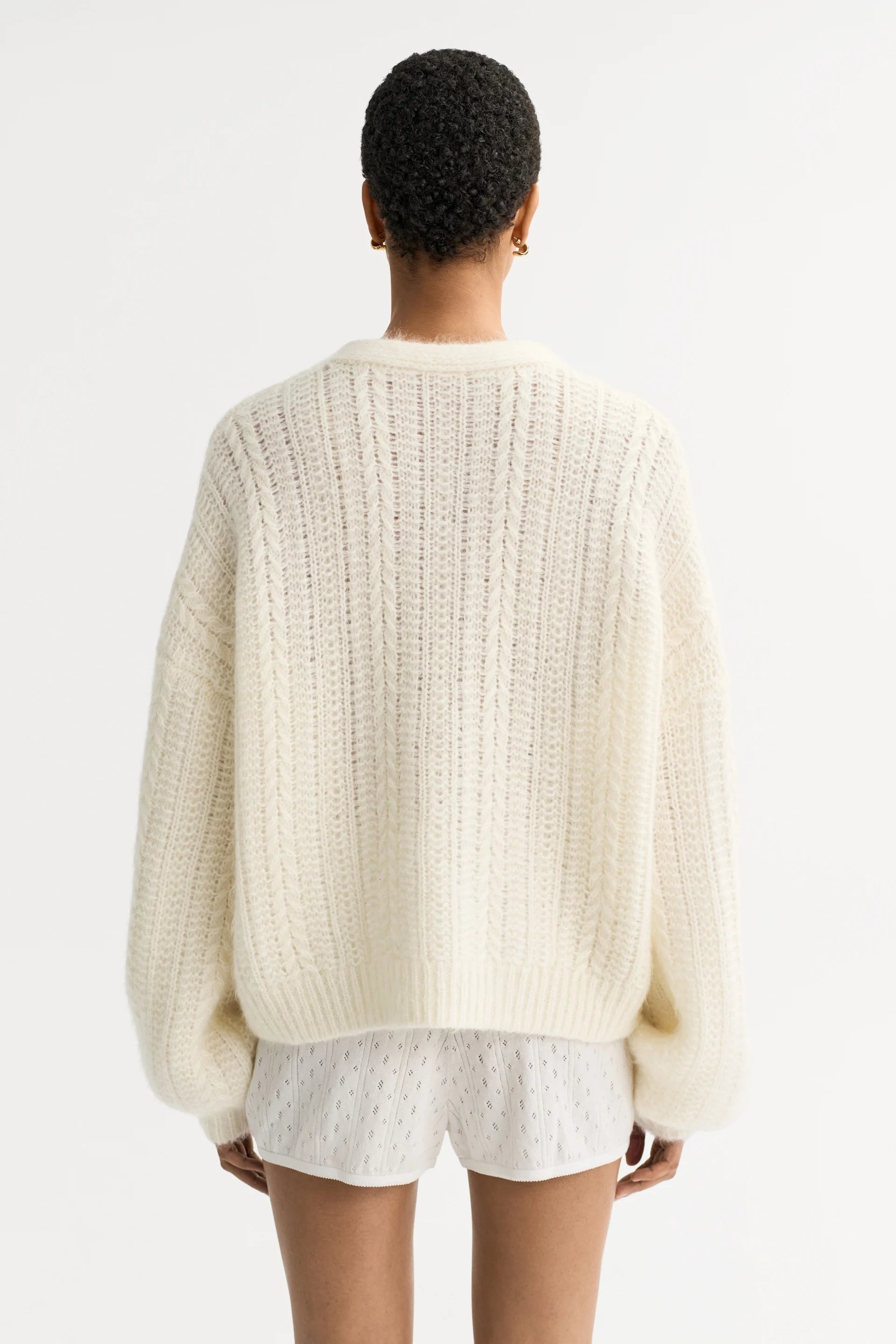 Soft Goat Silk Knit Cardigan in White