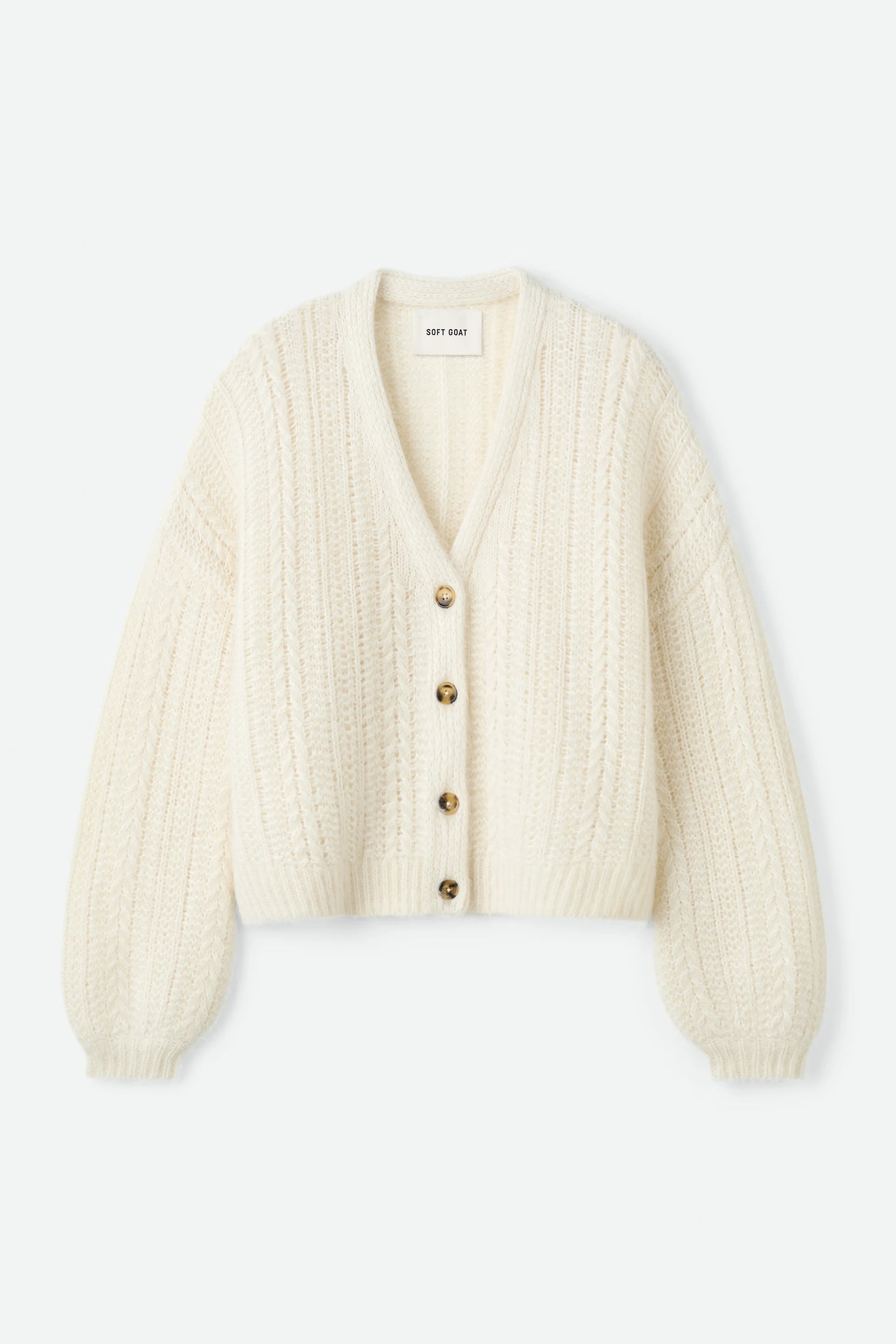 Soft Goat Silk Knit Cardigan in White