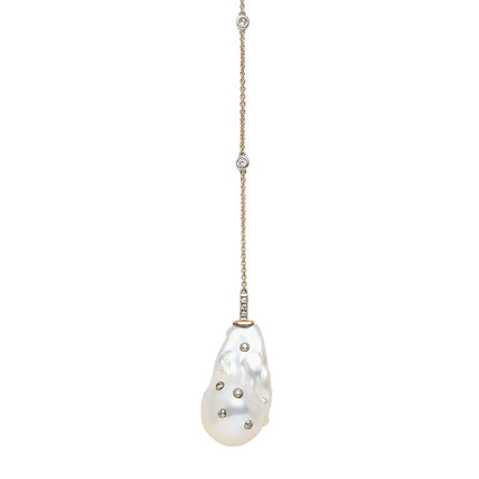 Joie DiGiovanni Diamond Studded Baroque Pearl Gold Lariat