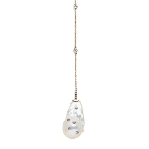 Joie DiGiovanni Diamond Studded Baroque Pearl Gold Lariat