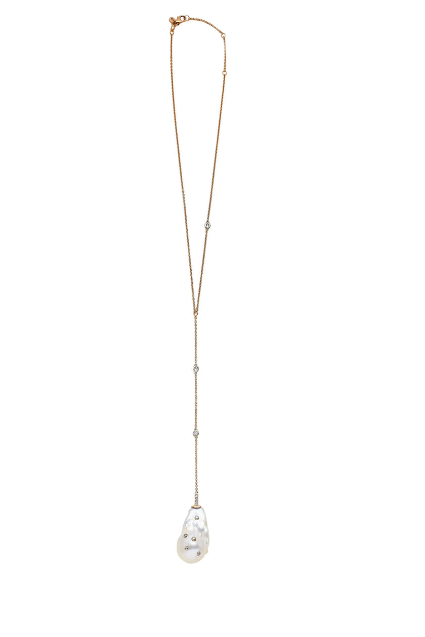 Joie DiGiovanni Diamond Studded Baroque Pearl Gold Lariat