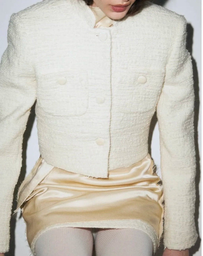 Liberowe Cropped Tweed Jacket in Ivory