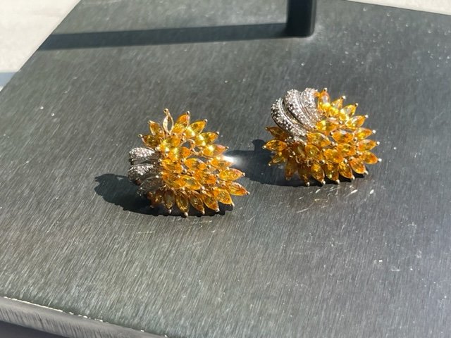 Heirloom Collection Yellow Sapphire and Diamond Leaf Cluster Earrings