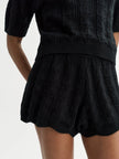 Detail shot of Model wearing Soft Goat Crochet Shorts in Black