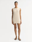 Full length model wearing Soft Goat Mini Dress in Beige