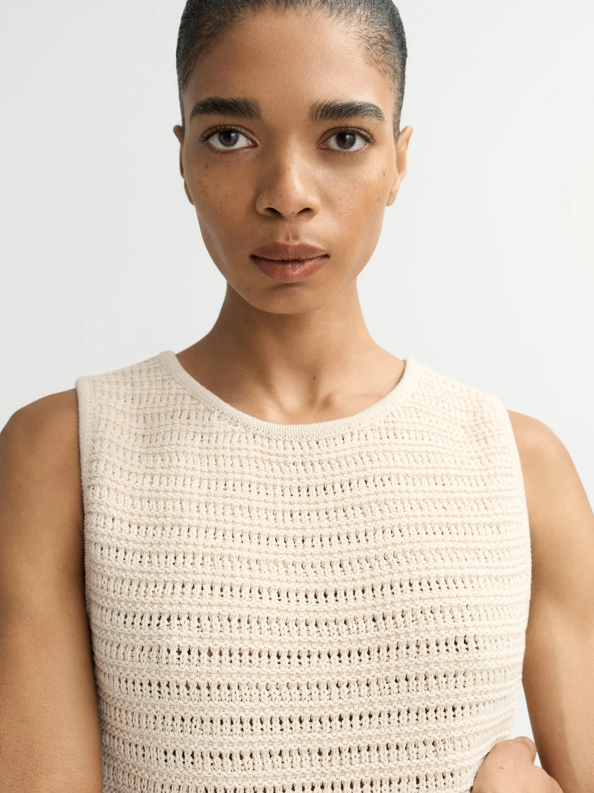 Detail shot of model wearing Soft Goat Mini Dress in Beige