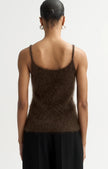 Back of model wearing Soft Goat Brushed Singlet in Mocha