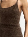 Detail model shot wearing Soft Goat Brushed Singlet in Mocha